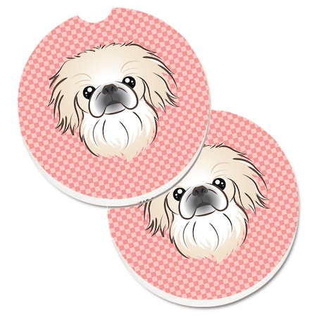 Carolines Treasures Checkerboard Pink Pekingese Set of 2 Cup Holder Car Coaster BB1221CARC